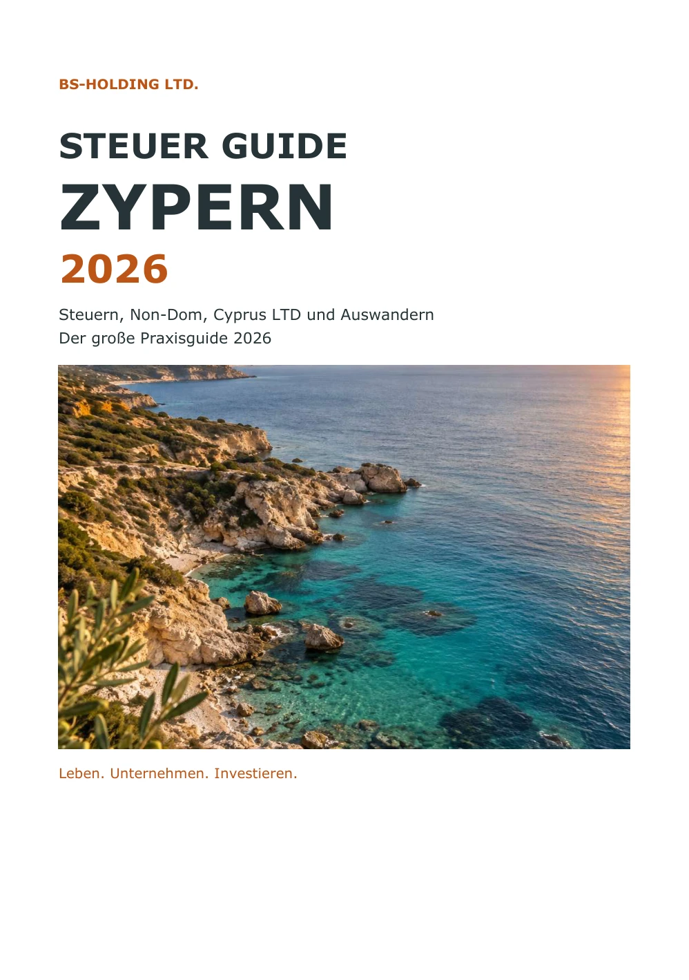 Originalcover: Steuer Guide Zypern 2026, herausgegeben von BS-HOLDING LTD.